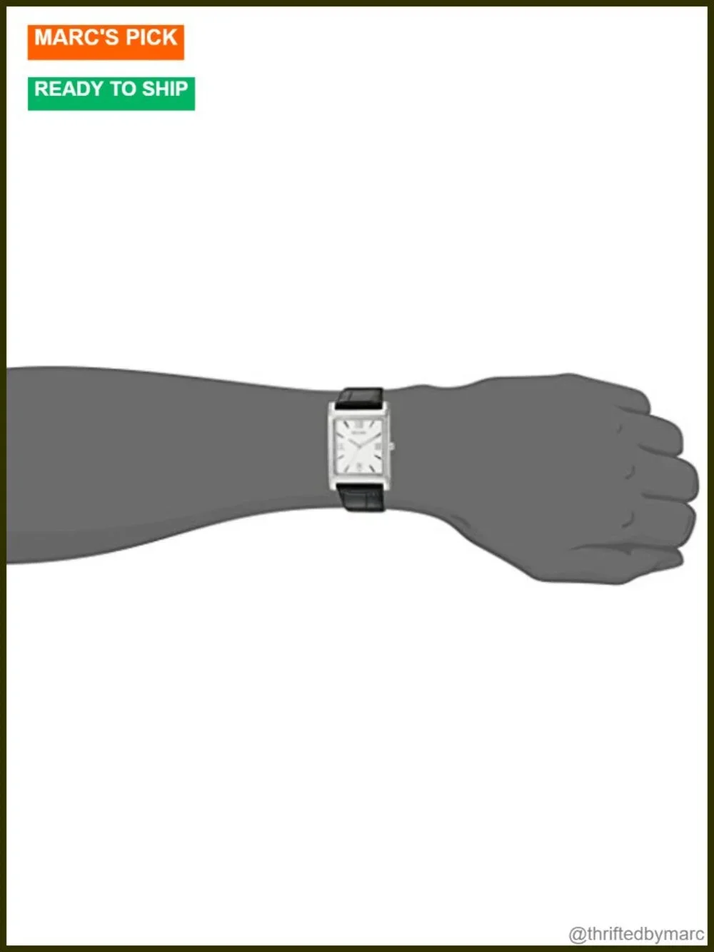Stainless Steel Calendar Date Quartz Watch with Leather Strap Rectangle Dial